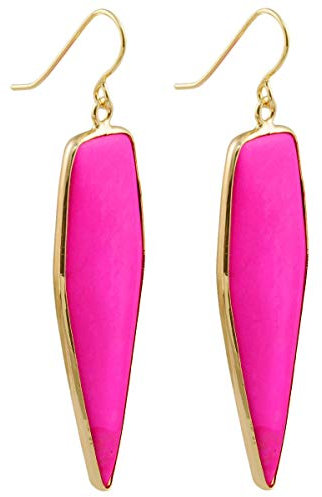KYEYGWO Rétro Boucles d'Oreilles Pendantes pour Femme, Style Bohème Géométrique Pendants d'Oreilles en Pierre de Guérison Plaqué Or, Howlite Turquoise Rose