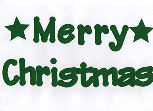 Orchard Craft Company Merry Christmas Iron On Fabric Applique (No Sew) (Plain Green)
