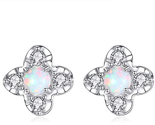 VIKI LYNN Opal Ohrringe Vierblättriges Kleeblatt Damen Ohrhänger 925 Sterling Silber und Zircons Ohrstecker Geburtstag Weihnachten Valentinstag Geschenke für Frauen