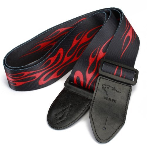 Inzopo Verstellbarer Gitarrengurt mit roter Flamme, Flammenaufdruck, Einheitsgröße