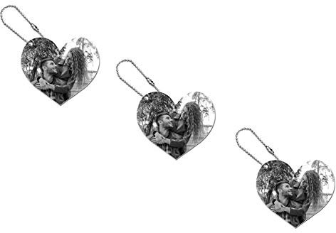 Schlüsselanhänger Set 3 Stück in Herzform mit eigenem Foto Herzform 6,4 cm x 6,4 cm mit Wunschfoto Wunschbild oder Text personalisiert Herz Schwarz-weiß