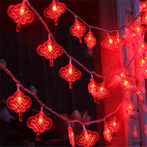 Surwin Nodo Cinese Luci Natalizie a di Natale, Decorazione Catena Luminosa a Batteria LED Stringa Luci per Albero di Natale, Giardino, Feste (Rosso,5M/40LED)