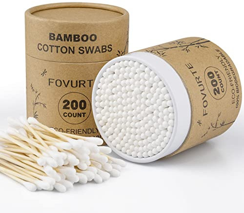 FOVURTE Organic Bamboo Cotton Swab Natural Double-Headed Cotton Buds (2 BOX OF 400 STICKS)