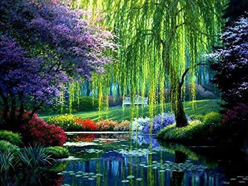YEESAM ART 5D Diamond Painting Kits Full Drill, Willow Green Trees Landscape 30x40cm DIY 5D Diamond Art Mosaic Crafts for Adults Kids Beginner, Best Gift (Green)
