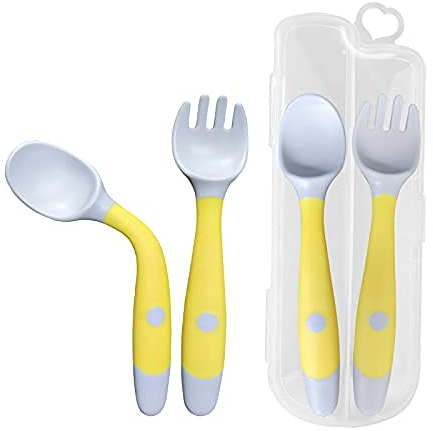 Tomedeks 2 Piezas Cubiertos De Cuchara Y Tenedor De, Utilizados Para El Entrenamiento De Alimentación Infantil, Fácil De Sostener, Resistente
