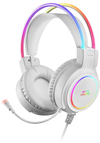 Mars Gaming MHRGBW, Cuffie Chroma RGB Flow, Microfono Professionale, Suono Spaziale, Bianco