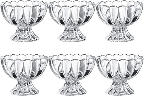 Khanary Set of 6 Glass Ice Cream Bowls Sundae Dessert Glasses Mini Glass Trifle Bowls Set of 6 Short Stemmed Ice Cream Serving Dishes Footed Fruit Salad Pudding Dessert Cups 120ml
