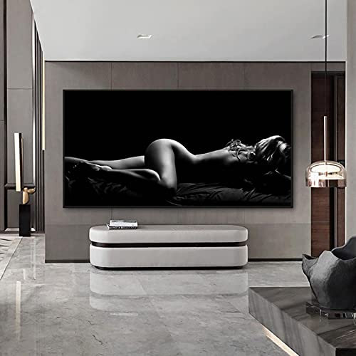 Moderne nackte Kunst Poster Drucke sexy schlafende Frau Leinwand Gemälde schwarz und weiß Body Art Bilder für Wohnzimmer Dekor 80 x 160 cm rahmenlos