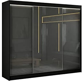 ALTDECOR Kleiderschrank mit Lacobel-Schiebetüren, kugelgelagerte Führungsschienen und Aluminium-Leisten - PEKA - 250 cm Schwarz/Grau