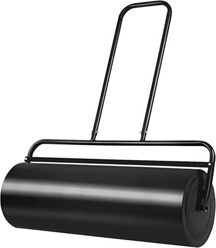 Goplus Lawn Roller, Push/Pull/Tow Behind Water/Sand Filled Steel Sod Drum Roller with U-Shaped Handle, Yard Roller for Garden Backyard Grass, 13 Gallon/48 L, 24x13, Black
