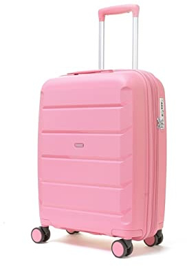 Rock Tulum Small 36/45L Expandable Hard Shell Suitcase - Bubblegum Pink | Lightweight & Durable - Telescopic Handle - Impact-Resistant - 8 Smooth Wheels - TSA Lock - 55x40x22/25cm - 3.0kg Weight