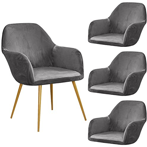 AQIGR Stretch Stuhlhussen Samt Esszimmerstuhl Bezug mit Armlehnen 2/4/6er Set Büro-Stuhlhussen Rückenlehne Stuhlabdeckung Stuhl Abdeckung Hoher Sessel-Schutzhülle-bezüge (Color : #1, Size : 4 Stück)