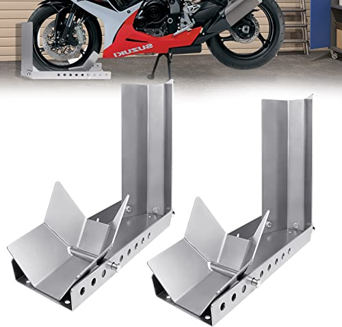 YRHome Verladehilfe Schiene Motorradwippe Motorradständer Vorderradklemme, Verstärkter Stand, Mit 3 Ankerbolzenlöchern, Hoher Sicherheitsfaktor (2 Stück)