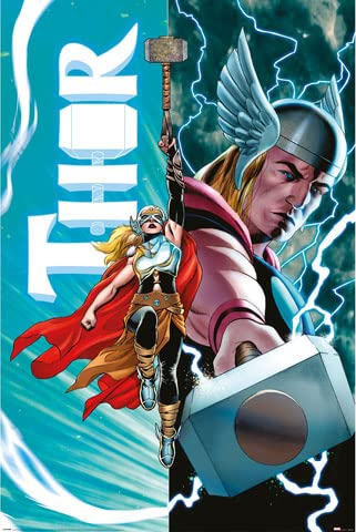 empireposter Thor - Thor vs female Thor - Film Poster Plakat Druck - Größe 61x91,5 cm + 2 St Posterleisten Kunststoff 62 cm schwarz