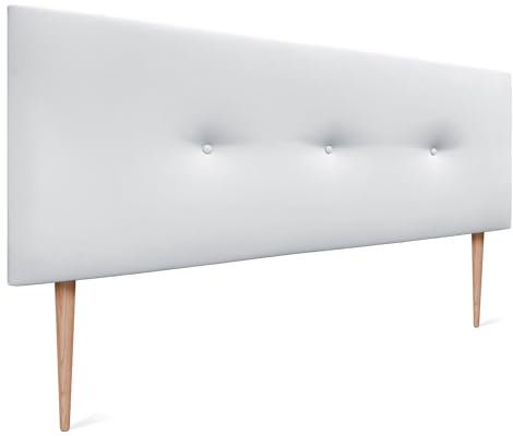 DHOME Kunstleder oder Acualine Stoff Kopfteil einfarbig mit Knöpfen gepolstert HIGH Range Luxus Bett Kopfteil Modernes Schlafzimmer Polsterung (Kuntsleder weiß, 145x105cm (Betten 120/135/140))