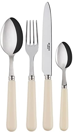 SABRE PARIS - 4-Piece Cutlery Set - Pop Collection - Knife, Fork, Tablespoon & Teaspoon - Stainless Steel & Acrylic - Dishwasher Safe - Ivory