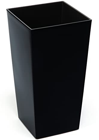 Tymar Pot de fleurs, pot de fleurs, pot de fleurs, en plastique, grand, carré, haut, brillant, jardin, balcon, terrasse, maison (noir haut, 25 x 25 cm)