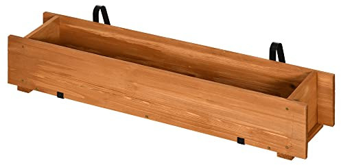Outsunny Arriate de Madera de Suelo o Pared Jardinera Rectangular Huerto Urbano con 2 Orificios de Drenaje y 2 Ganchos para Cultivos Plantas Flores en Balcón Jardín Terraza 91x18x16,5 cm Natural