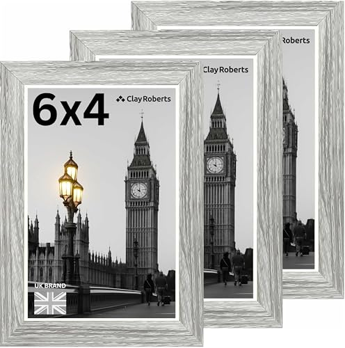 6x4 Photo Frame, Light Grey Picture Frame, 3 Pack, 10x15cm, 4x6 Frames Grey | Freestanding, Wall Mountable, UK Brand
