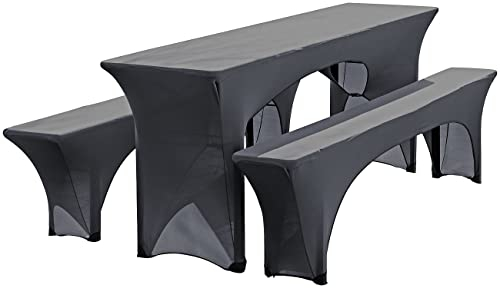 infactory Bierbankhussen: 3-teiliges Stretch-Hussen-Set für Biertischgarnitur, anthrazit (Bierzeltgarniturhussen, Tisch-Stoffbezug, Abdeckung)