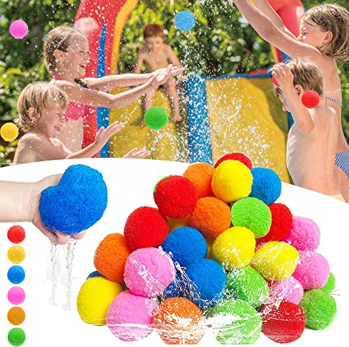 Wasserbomben Wiederverwendbar,50 Stück Splash Bälle, Baumwoll Wasserbomben,Wasserbomben Set Splash Bälle,Wasserschlacht Bälle für Wasserschlacht im Garten Pool und Trampolin Sommer.