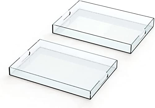 Bandeja de plástico acrílico con asas – Bandeja rectangular grande – Desayuno, té, café, alimentos, bebidas, – Juego de 2: 42 x 30 x 5 cm y 40 x 28 x 4,3 cm (transparente)