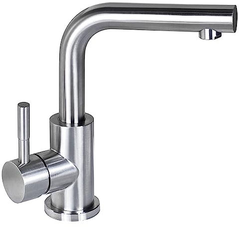 Wasserhahn Bad, SEMANEY 360° Drehbar Waschbecken Armaturen, Einfache Montage Einhebelmischer Waschbecken Mischbatterie Edelstahl, L Form Armatur für Bad, Hochdruck Waschtischarmatur Gebürstet