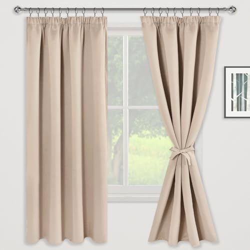 JIUZHEN Gardinen mit kräuselband Verdunklungsvorhänge Vorhang Blickdicht Gardinen Wohnzimmer Vorhänge Schlafzimmer Thermovorhang Beige, H160 x B140 cm,2er Set