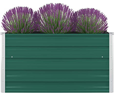 LAPOOH Jardinière 100 x 100 x 45 cm Acier galvanisé Vert,Jardiniere sur Pieds,Bac avec Treillis,Jardiniere Terrasse