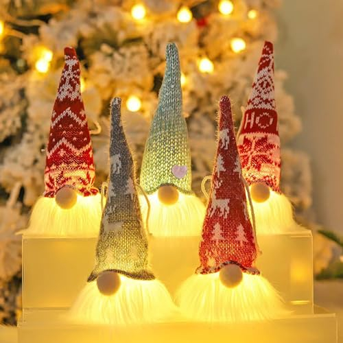 Weihnachtsdeko Wichtel, 5 Stück Weihnachten Deko Wichtel Figuren mit LED Licht, Hängende Plüsch Weihnachtswichtel Figuren für Weinachtsdekorationen, Weihnachtsbaum Deko, Weihnachts Geschenke (A)