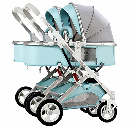 Twins Carriage Doppel-Kinderwagen für Neugeborene, Doppel-Kinderwagen für Säuglinge und Kleinkinder, kann sitzen, liegen, abnehmbarer Kinderwagen, Kinderwagen mit Moskitonetz (Farb