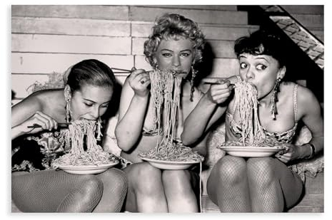 Poster auf Leinwand, Motiv: Frau isst Spaghetti, Schlafzimmer-Dekor, Sportlandschaft, Büro, Raumdekoration, Geschenk, ungerahmt, 40 x 60 cm