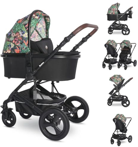 Lorelli Kombikinderwagen Boston 2 in 1 Sportsitz Babywanne Mückennetz bis 22 kg blumen