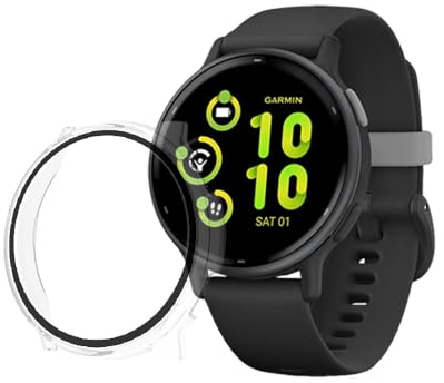 iDaPro Screen Protector Case for Garmin vívoactive 5 Tempered Glass Film for Garmin vívo active 5 Smartwatch,Face Cover Accessories Hard PC Protective Bumper -【Clear】