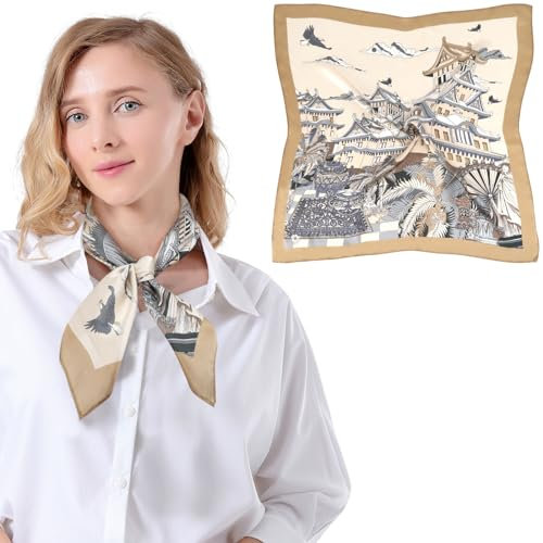 Bezioner Seidentuch 100% Maulbeerseide Schal Damen Seidentuch Haare 68x68cm Bandana Halstuch Quadratisch Kopftuch Mädchen Beige