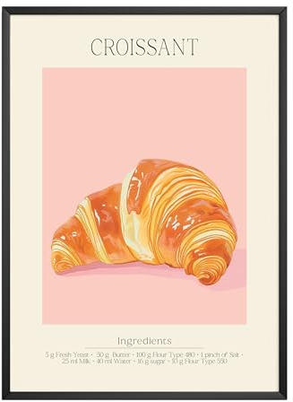 MJ-GRAPHICS - Poster Croissant - Bild mit Speisen Rezept & Zutaten - Wandbild Din A3 in Galerie Qualität mit extra dickem 300g Posterpapier - Retro Poster FineArt Kunstdruck ohne Bilderrahmen