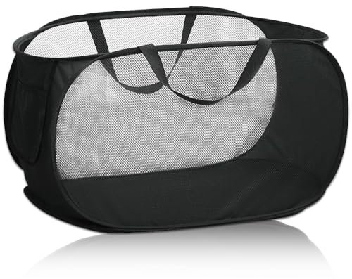 Laundry Hamper Mesh Collapsible Laundry Basket, Portable Folding Laundry Basket, 75L Pop-Up Laundry Hampers Washing Basket Bag for Bedroom Bathroom Dorm Room Toy Dirty Clothes Storage Basket(Black)