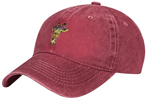 Yifhdes Baseballkappe, Motiv: Blume, Giraffe, Tier, Unisex, verstellbar, Cowboy, Jogging, gewaschener Denim-Hut, rot, Einheitsgröße