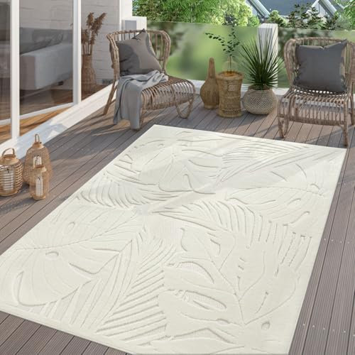 TT Home In-& Outdoor Teppich Wetterfest Balkon Küche Wohnzimmerteppich Boho Motiv Floral Unifarben Blätter Palmen Moderne Deko, Größe:200 cm Rund