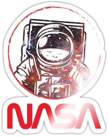 Spreadshirt NASA Logo Und Astronaut Im Galaxie-Design Sticker, max. 10 x 10 cm, 10 x 10 cm, Weiß glänzend