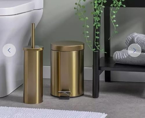 New Home Decor 2pc Gold Shade Metal Bathroom Set Toilet Brush Holder 3L Pedal Bin New
