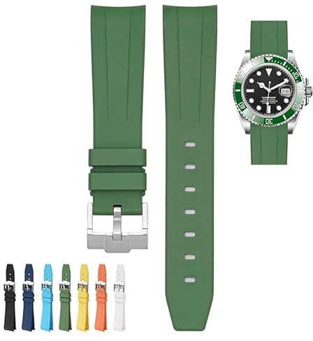 20 mm FKM-Gummiband für Rolex-Uhren, gebogenes Ende, 20 mm Gummi-Uhrenarmband für Rolex-Uhren