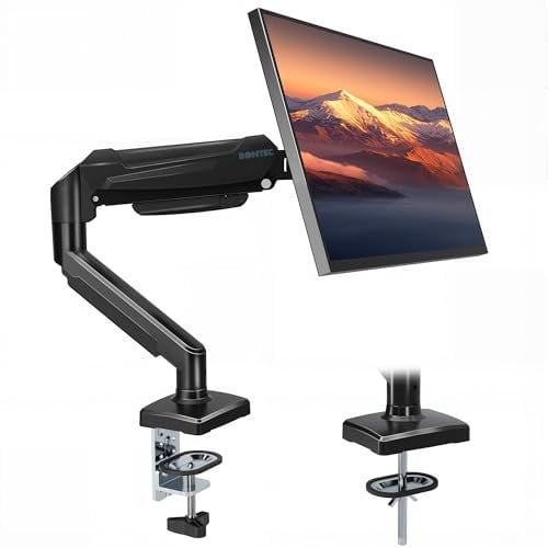 BONTEC Soporte para Monitor con Brazo de Gas articulado, Ajuste para Pantalla 15-32 Pulgadas, rotación 360°, inclinación ±90°, Giro ±90°, VESA 100x100, gestión de Cables, Montaje Abrazadera o pasante