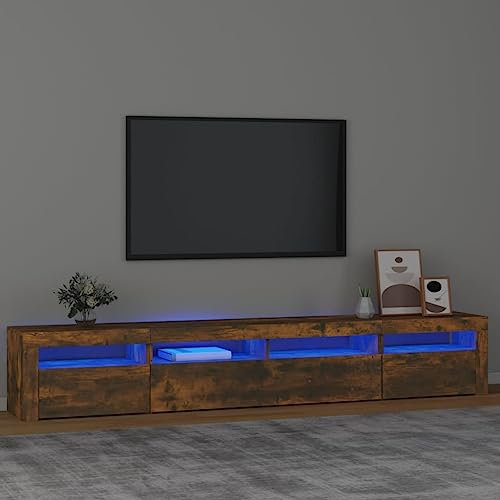 UJCHVHN Meuble TV avec lumières LED Chêne fumé 240 x 35 x 40 cm, centres de divertissement et meubles TV