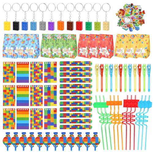 Kigift 136 Stück Kindergeburtstag Mitgebsel Set, Bausteine Thema Party Mitgebsel Kindergeburtstag, Kindergeburtstag Gastgeschenke für Blöcken Themen Party, Geschenk für Kindergeburtstag