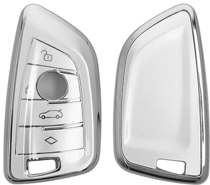 kwmobile Autoschlüssel Hülle kompatibel mit BMW 3-Tasten Autoschlüssel - Schlüsselhülle Silikon Cover - Silber matt
