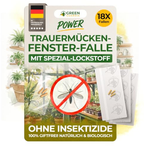 GREEN GUARDIA Trauermücken Fenster-Falle mit Spezial-Lockstoff - 18x Fallen - umweltfreundlich Trauermücken bekämpfen, Chemiefreie Falle mit starker Klebefläche, giftfrei & geruchsneutral