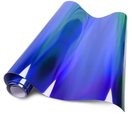 Holografische Laser-Blau-Vinylfolie,PET Chrom Metallic Autofolie,150 X 30cm,Selbstklebend Autofolie aus Vinyl für Auto,Motorrad,Fahrrad DIY innen außen,Autoschutzfolie