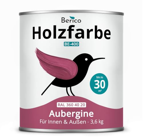 Berico Holzfarbe 3,6 Kg - 4in1 Premium Holzlack - RAL 3604020 Aubergine | Robuster Holz- & Wetterschutz inkl. Grundierung, für Innen & Außen, schnelle Trocknung, hohe Deckkraft