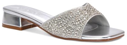 ESSEX GLAM Women's Slip On Diamante Sandals Ladies Jewel Open Toe Formal Party Block Low Heel Mule Shoes Size 3-8